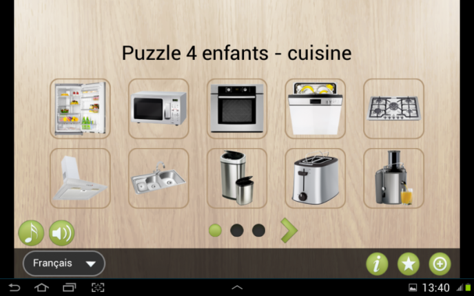 Application screenshot: 1 Puzzle 4 enfants - cuisine