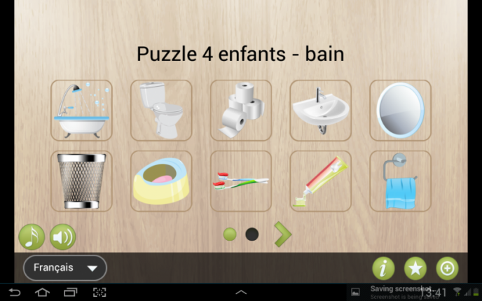 Application screenshot: 1 Puzzle 4 enfants - bain