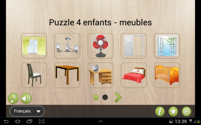 Application screenshot: 1 Puzzle 4 enfants - meubles