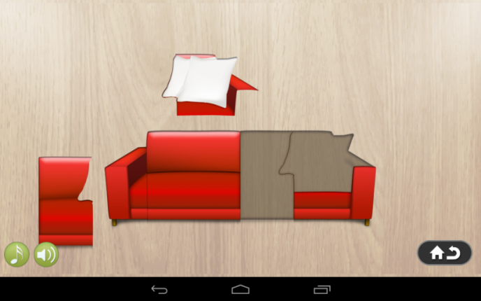 Application screenshot: 5 Puzzle 4 enfants - meubles